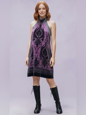 Max Studio Burnout Velvet Halter Plum Dress